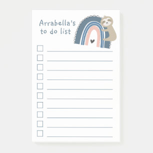 Cute Sloth Hugging Rainbow To Do List Checklist Post-it Notes