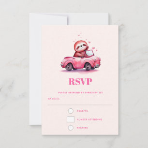 Cute Sloth in a Pink Convertible RSVP Card