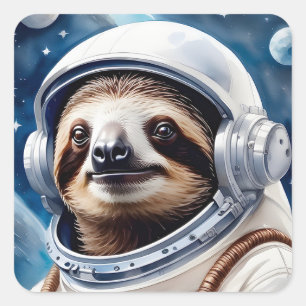Cute Sloth in Astronaut Suit in Outer Space Square Sticker