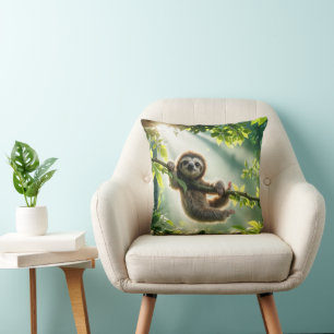 Cute Sloth In Backlit By Sunbeams Throw Pillow
