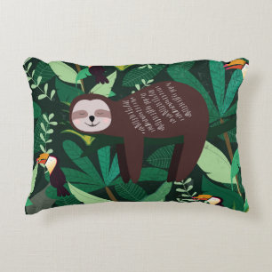 Cute sloth in green tropical illustration pattern accent pillow