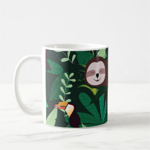Cute sloth in green tropical illustration pattern coffee mug