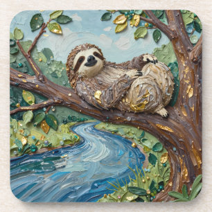 Cute Sloth in Tree Drink Coaster Acrylic style