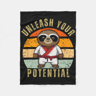 Cute Sloth Japanese Self Defence Karate  Fleece Blanket