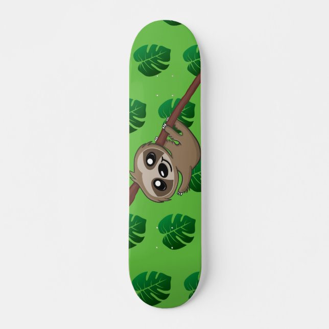 Cute Sloth Jungle Green Cartoon Rainforest Animal Skateboard (Front)