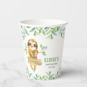 Cute Sloth Jungle Greenery Boy Baby Shower Paper Cups