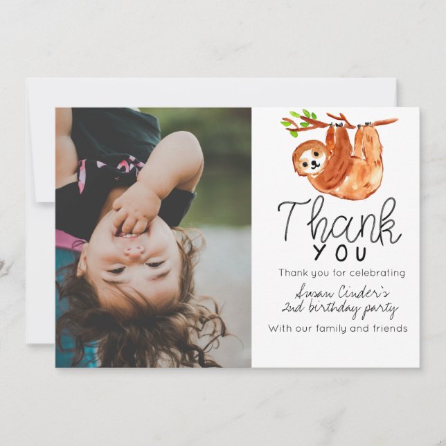 Cute Sloth kid birthday thank you card (Front)