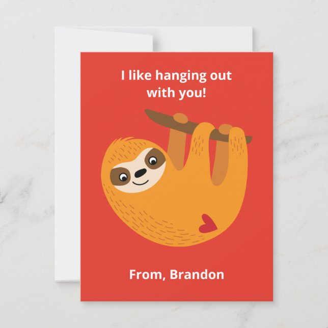 Cute Sloth Kids Valentines Day Classroom Card (Front)