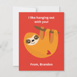 Cute Sloth Kids Valentines Day Classroom Card