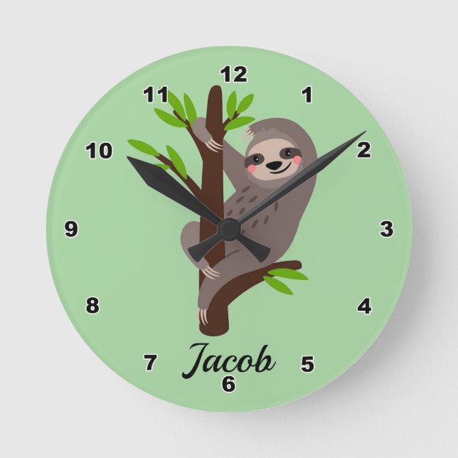 Cute Sloth Kid's Wall Clock (Front)