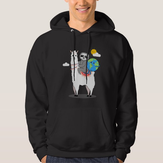 Cute Sloth Llama Earth Day  Planet   Idea Fun Plan Hoodie (Front)