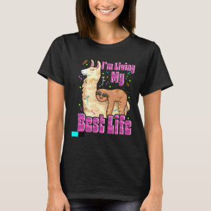 Cute Sloth Llama Living My Best Life Napping Pun T-Shirt