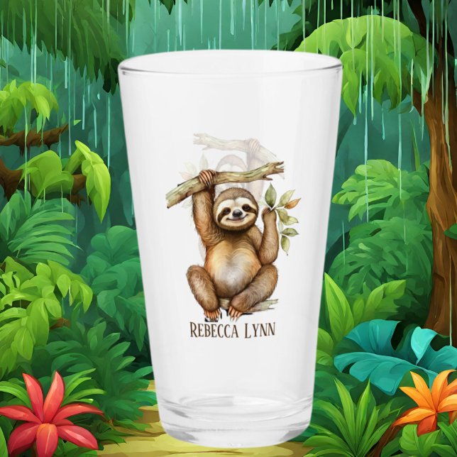 Cute sloth lovers add name glass (Creator Uploaded)