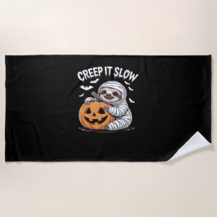 Cute Sloth Lovers Funny Halloween Pumpkin Essentia Beach Towel