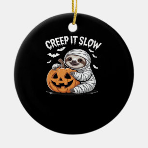 Cute Sloth Lovers Funny Halloween Pumpkin Essentia Ceramic Ornament