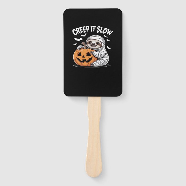 Cute Sloth Lovers Funny Halloween Pumpkin Essentia Hand Fan (Front)