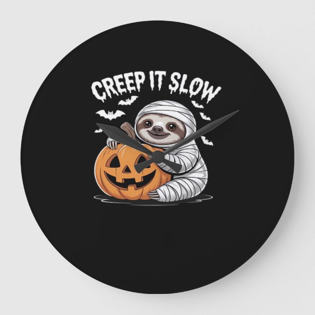 Cute Sloth Lovers Funny Halloween Pumpkin Essentia Large Clock (Front)