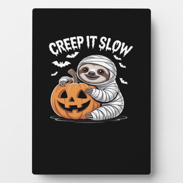 Cute Sloth Lovers Funny Halloween Pumpkin Essentia Plaque (Front)