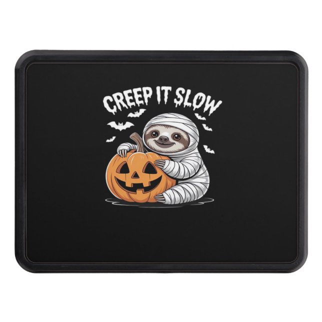 Cute Sloth Lovers Funny Halloween Pumpkin Essentia Trailer Hitch Cover (Front)