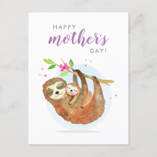 Cute Sloth Mom Baby Happy Mother's Day card