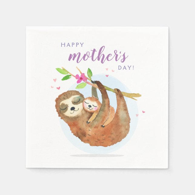 Cute Sloth Mom Baby Happy Mother's Day card Napkin (Front)