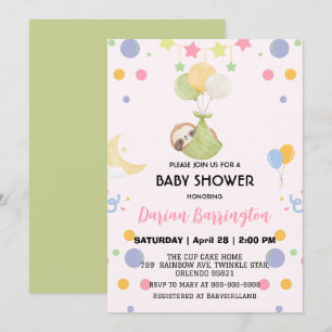 Cute sloth moon balloon baby shower party  invitation