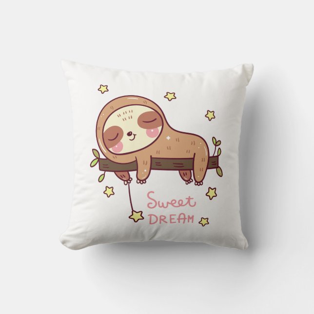 Cute Sloth Name Sweet Dreams Sleepy Throw Pillow (Front)