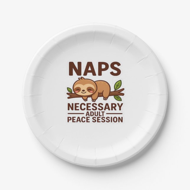 Cute Sloth Naps – Necessary Adult Peace Session Cl Paper Plate (Front)
