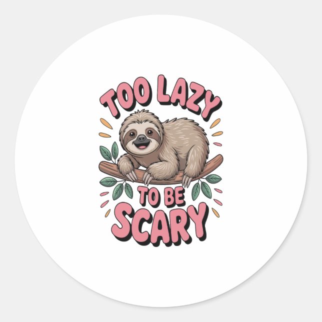 Cute Sloth on Branch with Playful Classic Round Sticker (Front)