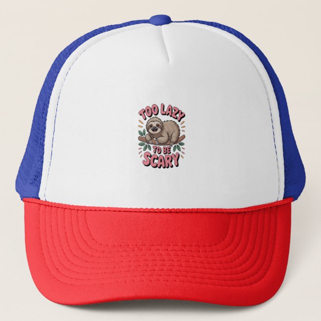 Cute Sloth on Branch with Playful Trucker Hat (Front)