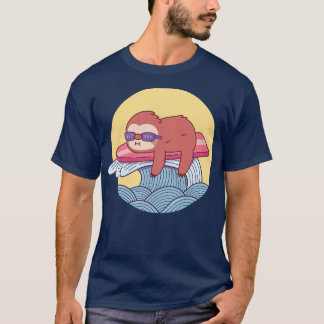 Cute Sloth On Surfboard Riding The Waves T-Shirt