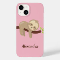 Cute Sloth on Tree Animal Illustration Pink