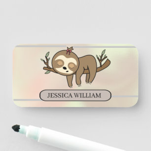 Cute Sloth On Tree,  Back To School Name Tag