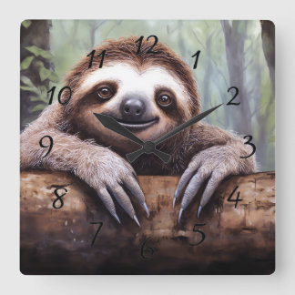 Cute Sloth on tree Square Wall Clock
