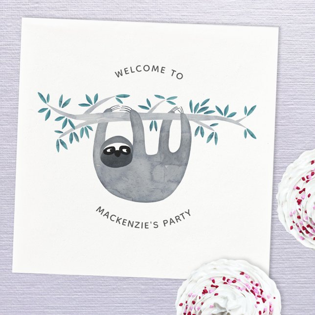 Cute Sloth Party Napkin (Cute sloth party personalized paper napkin)