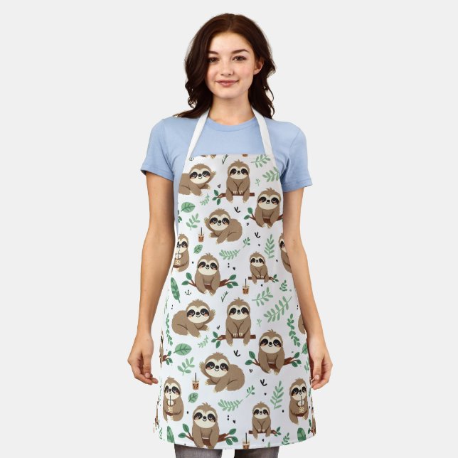 Cute Sloth Pattern Apron (Worn)