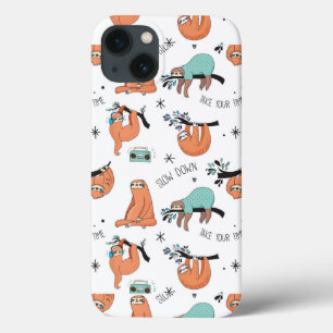 Cute Sloth Pattern iPhone 13 Case