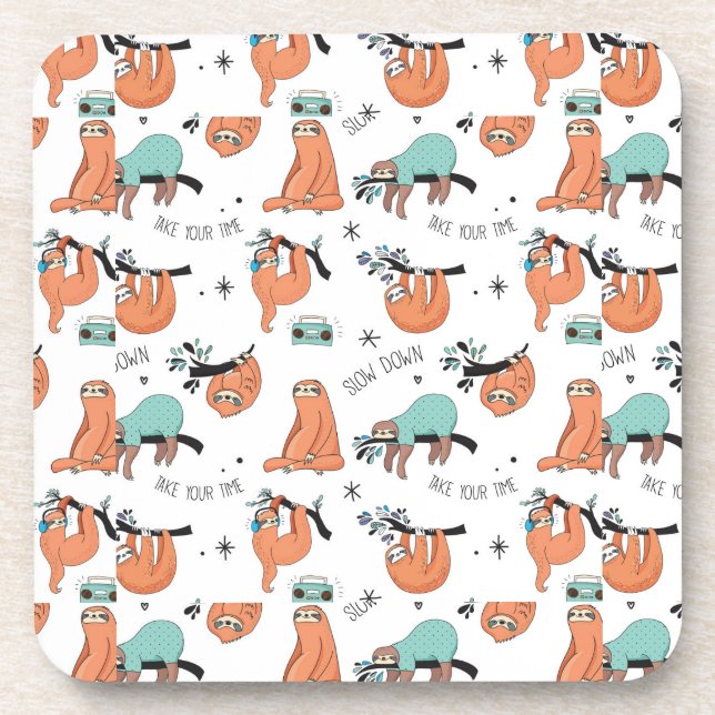 Cute Sloth Pattern Coaster (Front)