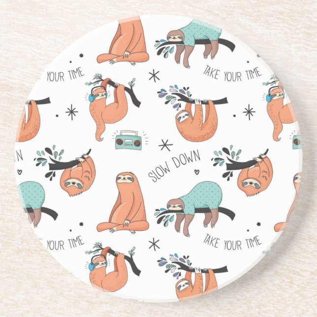 Cute Sloth Pattern Coaster (Front)