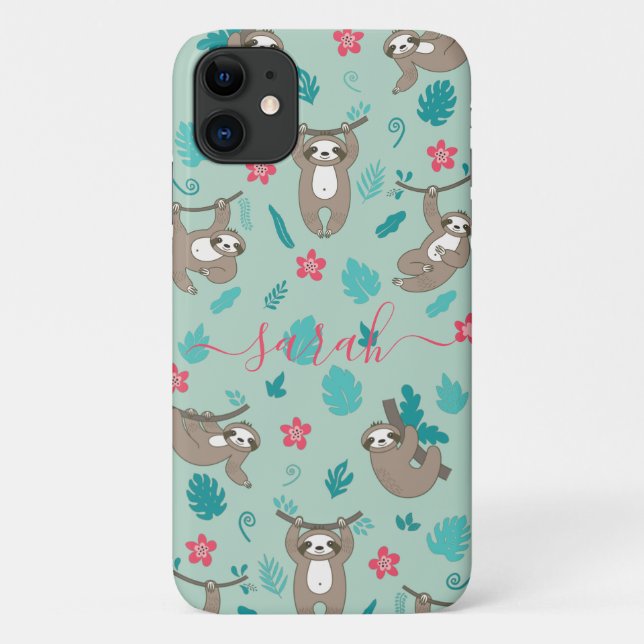 Cute Sloth Pattern Personalized Name   Case-Mate iPhone Case (Back)