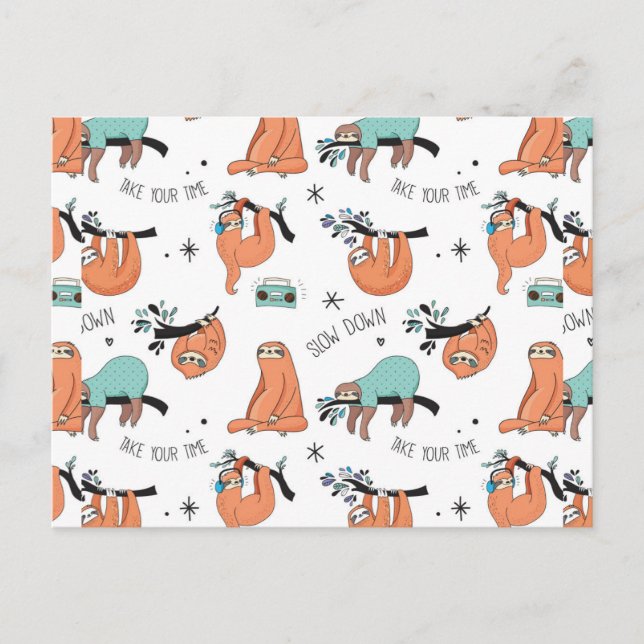 Cute Sloth Pattern Postcard (Front)