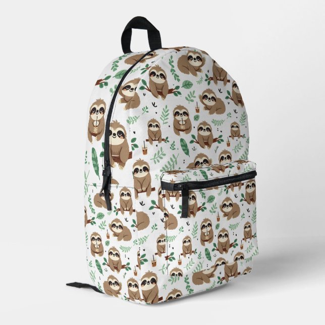 Cute Sloth Pattern Printed Backpack (Back Corner Left)
