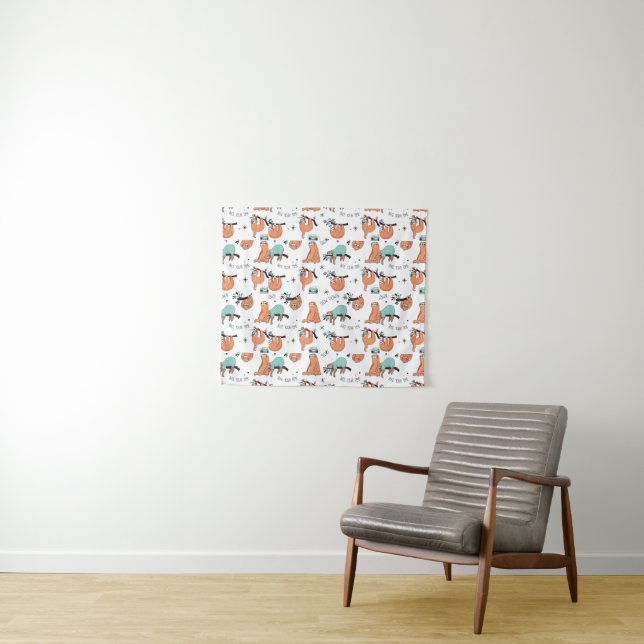 Cute Sloth Pattern Tapestry (In Situ (Horizontal))