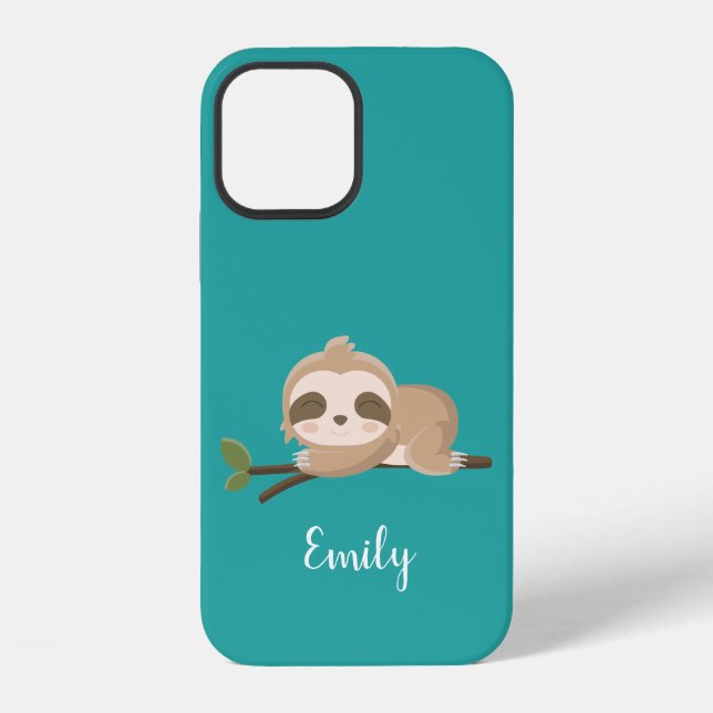 Cute sloth personalized name iPhone case (Back)