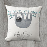 Cute Sloth Personalized Throw Pillow<br><div class="desc">Cute watercolor sloth with script name typography on the front,  and a matching sloth pattern on the back.  Perfect for animal lovers.  Change the name to customize.  Original art by Nic Squirrell.</div>