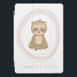 Cute Sloth Pink Zen Yoga Lotus Art Personalized iPad Pro Cover<br><div class="desc">A cute art illustration of a peaceful sloth in the yoga lotus position,  personalized with your name.</div>