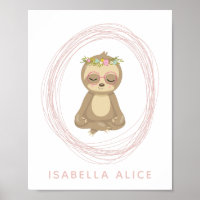 Cute Sloth Pink Zen Yoga Lotus Art Personalized