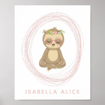 Cute Sloth Pink Zen Yoga Lotus Art Personalized