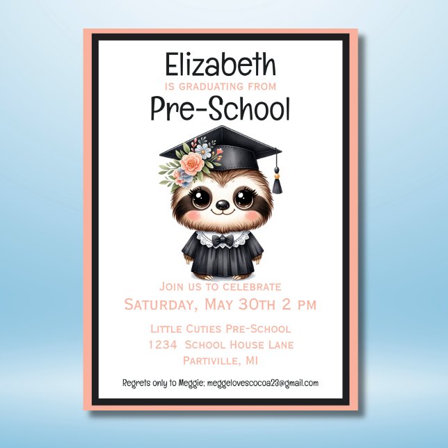 Cute Sloth Preschool Kids Graduation Party Invitation (Creator Uploaded)