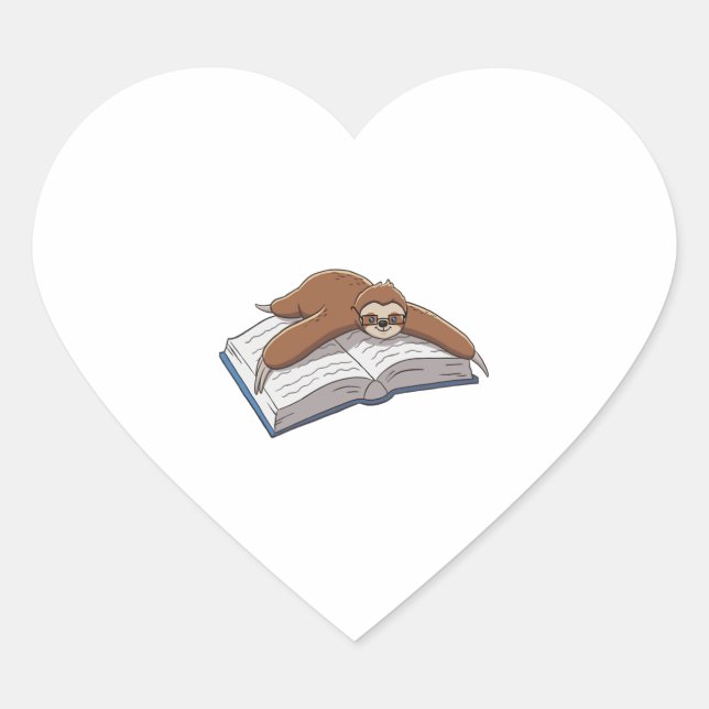 Cute Sloth Reading Book  Heart Sticker (Front)